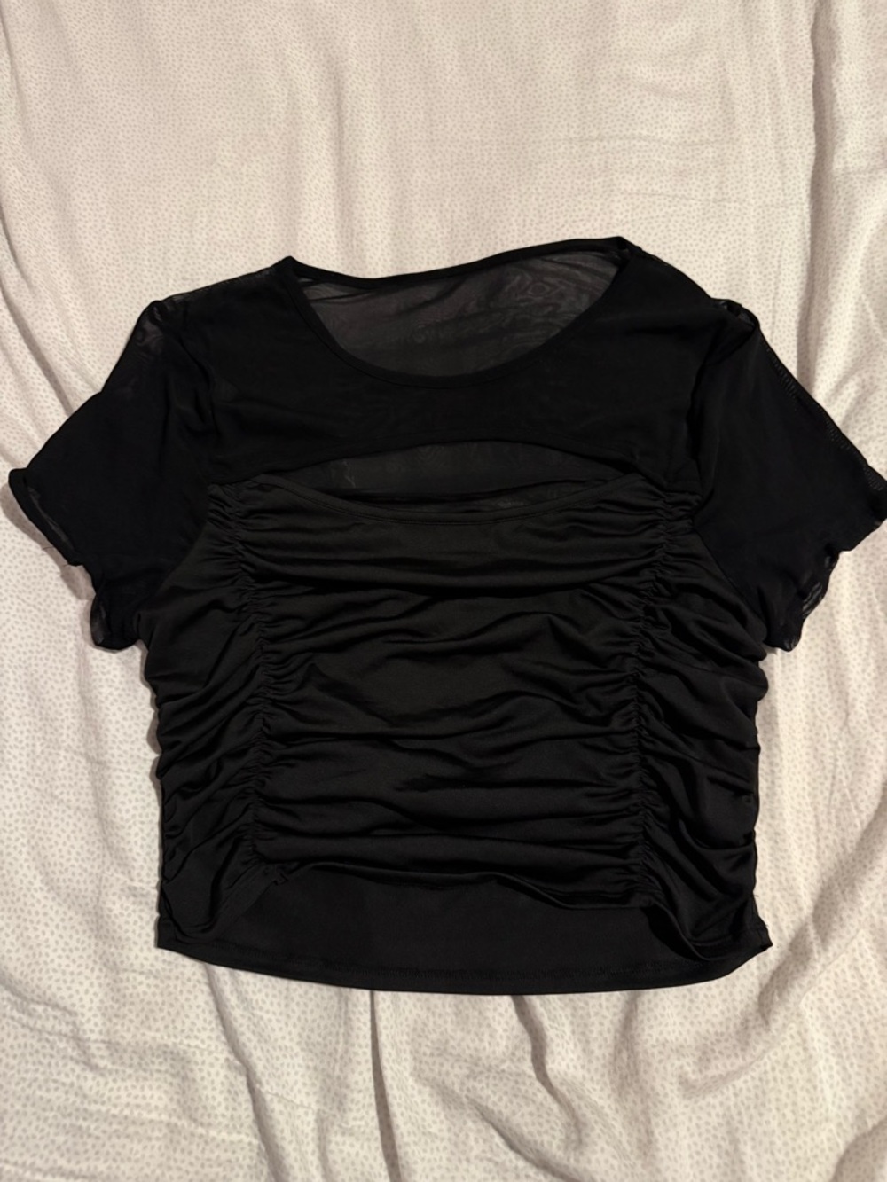 Black Ruched Short Sleeve Crop Top